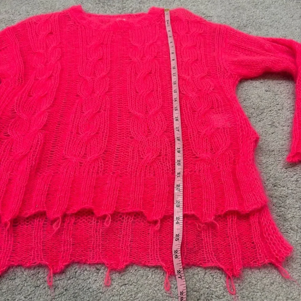 Anthropologie Posey Stitchy Distressed Open Knit Wool Sweater Pink Size XS